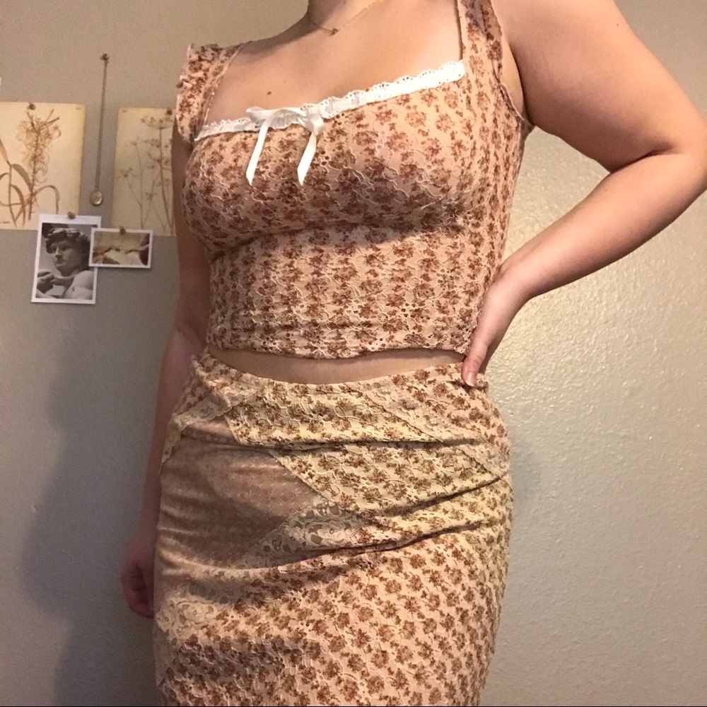 Vintage Floral Milkmaid Top & Skirt Set